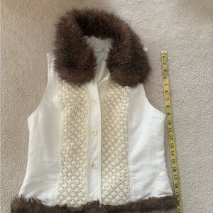 Promod Cream Vest with Brown Fur Detail